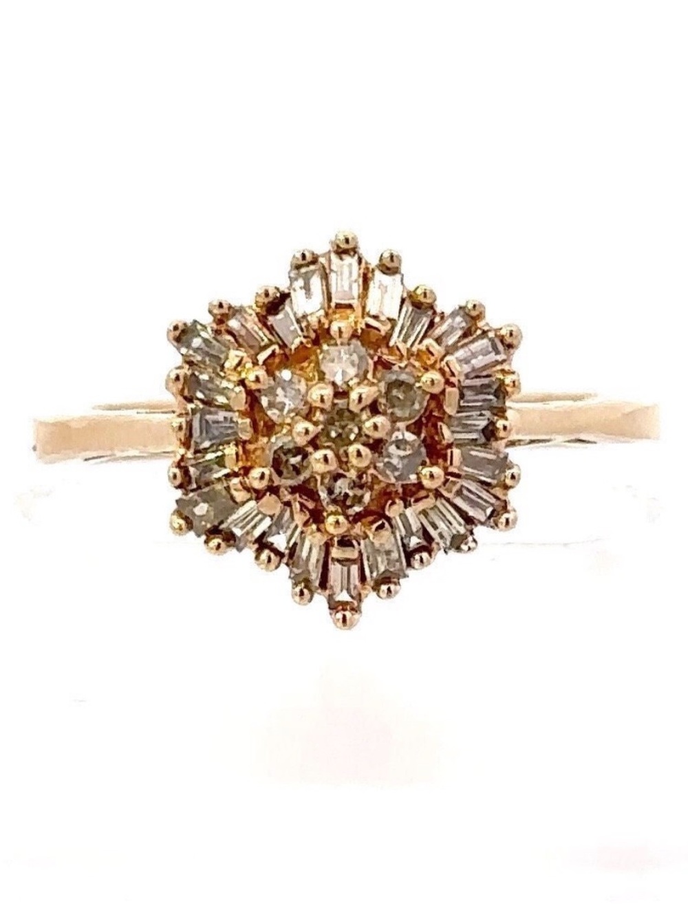 10K Solid Yellow Gold Genuine Diamond Starburst Cluster Ring | size ~ 7-7.5